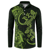 New Zealand Gecko Maori Art Tattoo Button Sweatshirt LT03 Green - Polynesian Pride