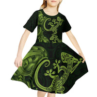New Zealand Gecko Maori Art Tattoo Kid Short Sleeve Dress