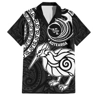New Zealand Family Matching Long Sleeve Bodycon Dress and Hawaiian Shirt Stylized Kiwi Bird Tattoo Mix Koru Circle and Maori Ethnic Vibe LT03 Dad's Shirt - Short Sleeve Black - Polynesian Pride