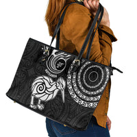 New Zealand Leather Tote Bag Stylized Kiwi Bird Tattoo Mix Koru Circle and Maori Ethnic Vibe LT03 - Polynesian Pride
