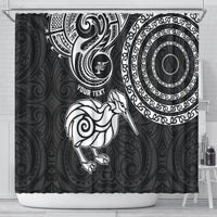 Personalised New Zealand Shower Curtain Stylized Kiwi Bird Tattoo Mix Koru Circle and Maori Ethnic Vibe LT03 - Polynesian Pride