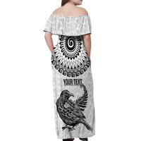 Custom New Zealand Off Shoulder Maxi Dress Tui Bird and Koru Circle Mix Silver Fern Pattern LT03 - Polynesian Pride