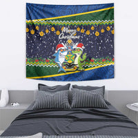 Funny Crocodile and Shark Solomon Islands Christmas Tapestry with National Seal Melanesian Pattern