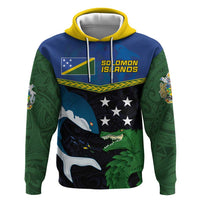 Custom Solomon Islands Rugby Zip Hoodie Arty Shark and Crocodile Solomon Islands National Emblems
