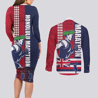 Honolulu Running 2024 Couples Matching Long Sleeve Bodycon Dress and Long Sleeve Button Shirt Marathon Competition Hula Runner and Kakau Art Tattoo LT03 - Polynesian Pride