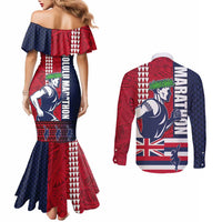 Honolulu Running 2024 Couples Matching Mermaid Dress and Long Sleeve Button Shirt Marathon Competition Hula Runner and Kakau Art Tattoo LT03 - Polynesian Pride