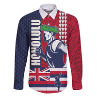 Honolulu Running 2024 Family Matching Long Sleeve Bodycon Dress and Hawaiian Shirt Marathon Competition Hula Runner and Kakau Art Tattoo