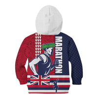 Honolulu Running 2024 Kid Hoodie Marathon Competition Hula Runner and Kakau Art Tattoo