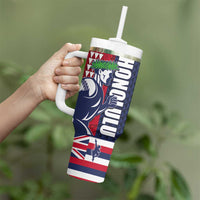 Honolulu Running 2024 Tumbler With Handle Marathon Competition Hula Runner and Kakau Art Tattoo LT03 - Polynesian Pride