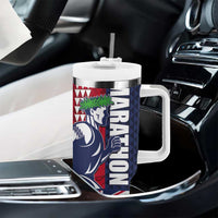 Honolulu Running 2024 Tumbler With Handle Marathon Competition Hula Runner and Kakau Art Tattoo LT03 - Polynesian Pride