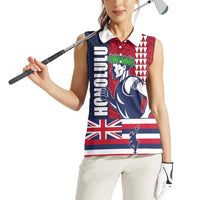 Honolulu Running 2024 Women Sleeveless Polo Shirt Marathon Competition Hula Runner and Kakau Art Tattoo