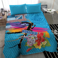 Honolulu Anniversary 52nd Running Bedding Set Marathon Competition Kakau Pattern Blue Color