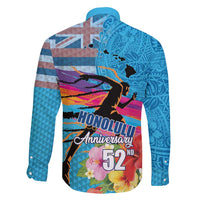 Honolulu Anniversary 52nd Running Family Matching Puletasi and Hawaiian Shirt Marathon Competition Kakau Pattern Blue Color