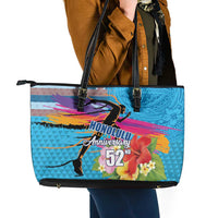 Honolulu Anniversary 52nd Running Leather Tote Bag Marathon Competition Kakau Pattern Blue Color LT03 - Polynesian Pride