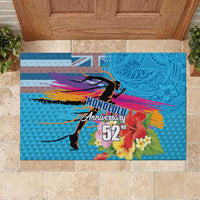 Honolulu Anniversary 52nd Running Rubber Doormat Marathon Competition Kakau Pattern Blue Color LT03 Blue - Polynesian Pride