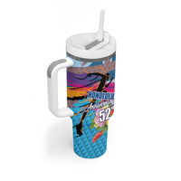 Honolulu Anniversary 52nd Running Tumbler With Handle Marathon Competition Kakau Pattern Blue Color LT03 - Polynesian Pride