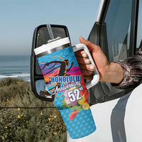 Honolulu Anniversary 52nd Running Tumbler With Handle Marathon Competition Kakau Pattern Blue Color LT03 - Polynesian Pride