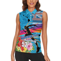 Honolulu Anniversary 52nd Running Women Sleeveless Polo Shirt Marathon Competition Kakau Pattern Blue Color