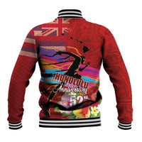 Honolulu Anniversary 52nd Running Baseball Jacket Marathon Competition Kakau Pattern Red Color LT03 - Polynesian Pride