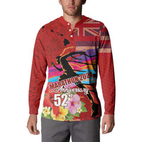 Honolulu Anniversary 52nd Running Button Sweatshirt Marathon Competition Kakau Pattern Red Color LT03 - Polynesian Pride