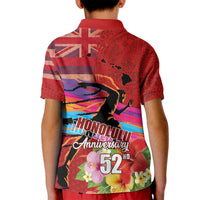Honolulu Anniversary 52nd Running Kid Polo Shirt Marathon Competition Kakau Pattern Red Color