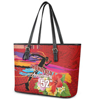 Honolulu Anniversary 52nd Running Leather Tote Bag Marathon Competition Kakau Pattern Red Color LT03 - Polynesian Pride