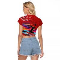 Honolulu Anniversary 52nd Running Raglan Cropped T Shirt Marathon Competition Kakau Pattern Red Color LT03 - Polynesian Pride