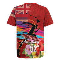 Honolulu Anniversary 52nd Running Rugby Jersey Marathon Competition Kakau Pattern Red Color LT03 - Polynesian Pride