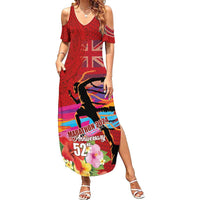 Honolulu Anniversary 52nd Running Summer Maxi Dress Marathon Competition Kakau Pattern Red Color LT03 Women Red - Polynesian Pride