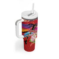 Honolulu Anniversary 52nd Running Tumbler With Handle Marathon Competition Kakau Pattern Red Color LT03 - Polynesian Pride