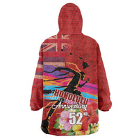 Honolulu Anniversary 52nd Running Wearable Blanket Hoodie Marathon Competition Kakau Pattern Red Color LT03 - Polynesian Pride
