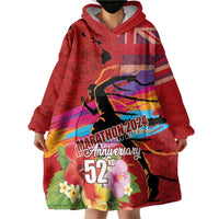 Honolulu Anniversary 52nd Running Wearable Blanket Hoodie Marathon Competition Kakau Pattern Red Color LT03 - Polynesian Pride