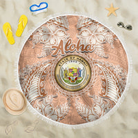 Hawaii Tropical Flowers with Kakau Tribal Beach Blanket Peach Fuzz Color LT03 One Size 150cm Peach Fuzz - Polynesian Pride