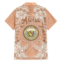 Hawaii Tropical Flowers with Kakau Tribal Family Matching Tank Maxi Dress and Hawaiian Shirt Peach Fuzz Color LT03 - Polynesian Pride