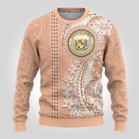 Hawaii Tropical Flowers with Kakau Tribal Ugly Christmas Sweater Peach Fuzz Color LT03 - Polynesian Pride