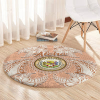 Hawaii Tropical Flowers with Kakau Tribal Round Carpet Peach Fuzz Color LT03 - Polynesian Pride