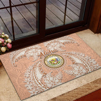 Hawaii Tropical Flowers with Kakau Tribal Rubber Doormat Peach Fuzz Color LT03 - Polynesian Pride