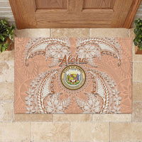 Hawaii Tropical Flowers with Kakau Tribal Rubber Doormat Peach Fuzz Color LT03 - Polynesian Pride