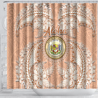 Hawaii Tropical Flowers with Kakau Tribal Shower Curtain Peach Fuzz Color LT03 - Polynesian Pride