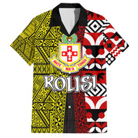 Tonga Kolisi Tonga Family Matching Off Shoulder Maxi Dress and Hawaiian Shirt Ngatu and Geometric Pattern LT03 Dad's Shirt - Short Sleeve Red - Polynesian Pride