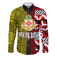Tonga Kolisi Tonga Family Matching Off Shoulder Maxi Dress and Hawaiian Shirt Ngatu and Geometric Pattern LT03 Dad's Shirt - Long Sleeve Red - Polynesian Pride