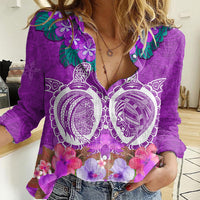 Polynesian Valentine Day Women Casual Shirt Love Couple Turtle Maori Hibiscus Purple LT03 Female Purple - Polynesian Pride