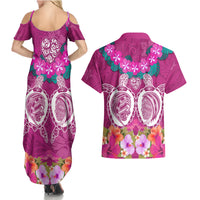 Polynesian Valentine Day Couples Matching Summer Maxi Dress and Hawaiian Shirt Love Couple Turtle Maori Hibiscus Pink LT03 - Polynesian Pride