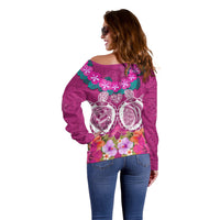 Polynesian Valentine Day Off Shoulder Sweater Love Couple Turtle Maori Hibiscus Pink LT03 - Polynesian Pride