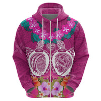 Polynesian Valentine Day Zip Hoodie Love Couple Turtle Maori Hibiscus Pink LT03 - Polynesian Pride
