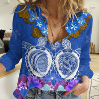 Polynesian Valentine Day Women Casual Shirt Love Couple Turtle Maori Hibiscus Blue LT03 Female Blue - Polynesian Pride
