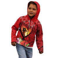 Hawaii Valentine Day Kid Hoodie Couple on Beach mix Hibiscus and Polynesian Tattoo LT03 - Polynesian Pride