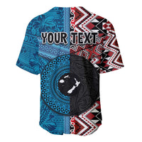 Personalised Aotearoa and Fiji Together Baseball Jersey Melanesian Warrior and Koru - Taniko with Hibiscus Tapa Pattern