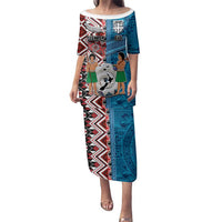 Personalised Aotearoa and Fiji Together Family Matching Puletasi and Hawaiian Shirt Melanesian Warrior and Koru - Taniko with Hibiscus Tapa Pattern