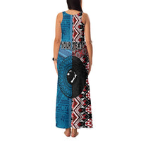 Personalised Aotearoa and Fiji Together Family Matching Tank Maxi Dress and Hawaiian Shirt Melanesian Warrior and Koru - Taniko with Hibiscus Tapa Pattern